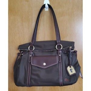 Vtg DOONEY & BOURKE Nylon Leather Smith Shoulder Bag Brown T’MORO W/T FW820 9D